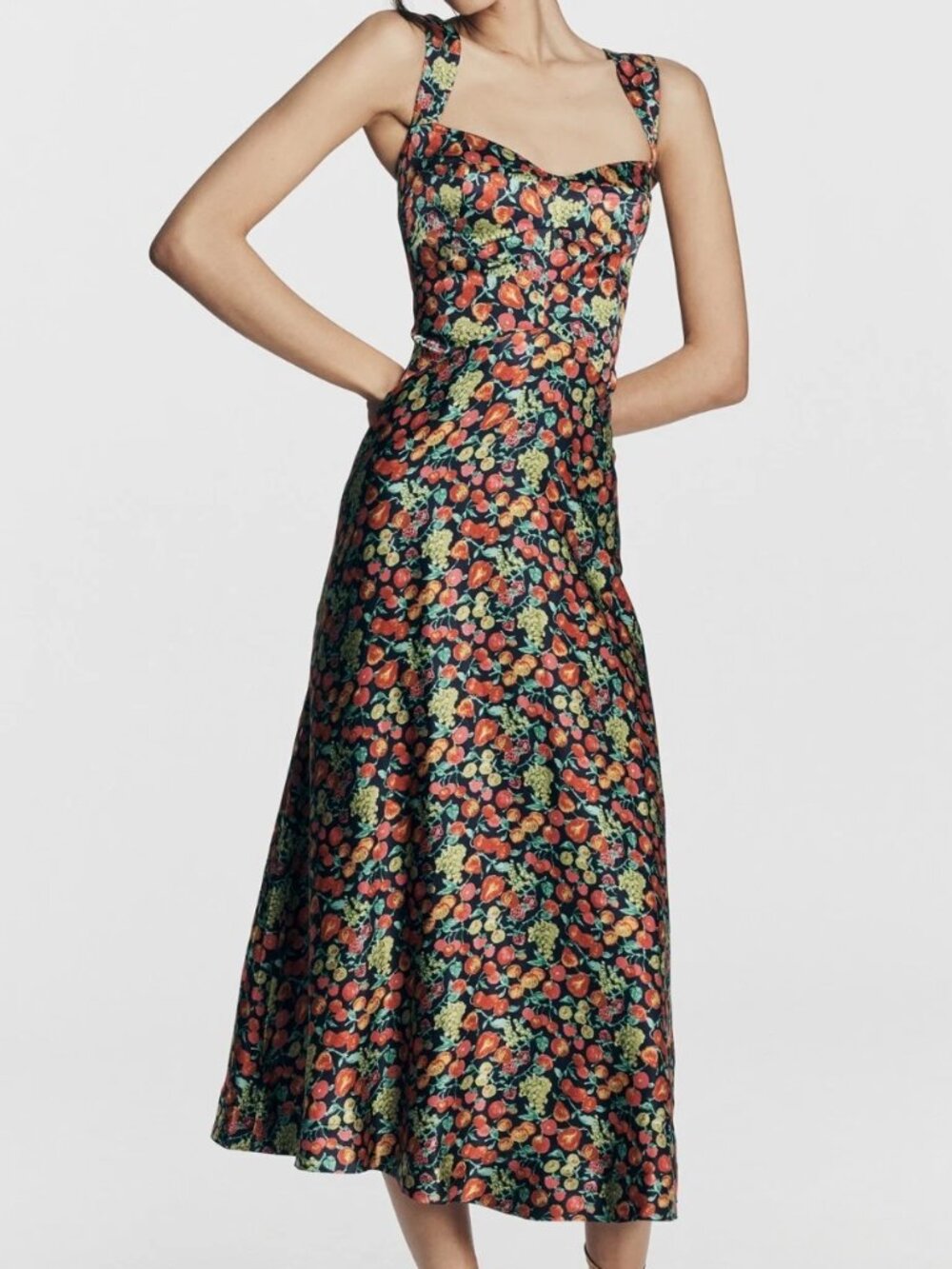 Anthropologie Jocelyn Sleeveless Slip Midi Dress by Maeve, Navy Floral, L